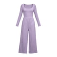 thumbnail image 5 of Edvintorg Rompers for Women One Piece Square Neck Long Sleeve Loose Casual Jumpsuit with Wide Leg Pant Trendy Womens Clothes S-2XL Purple, 5 of 6