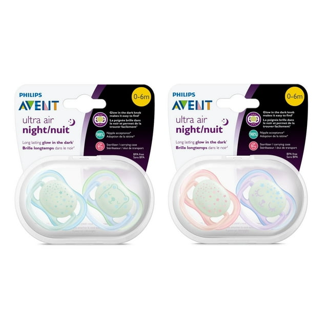 Philips Avent Ultra Air Nighttime Pacifier 0-6m, mixed case, 2 pack, SCF376/10