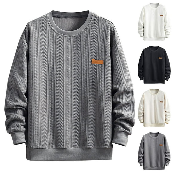 ZRGHAOYLQ Mens Textured Sweatshirt No Hood Trendy Long Sleeve Pullover Big and Tall Crewneck Sweatshirts for Men Fall Loose Fit Tops 2025 Casual Lightweight Shirts Dark Gray XL