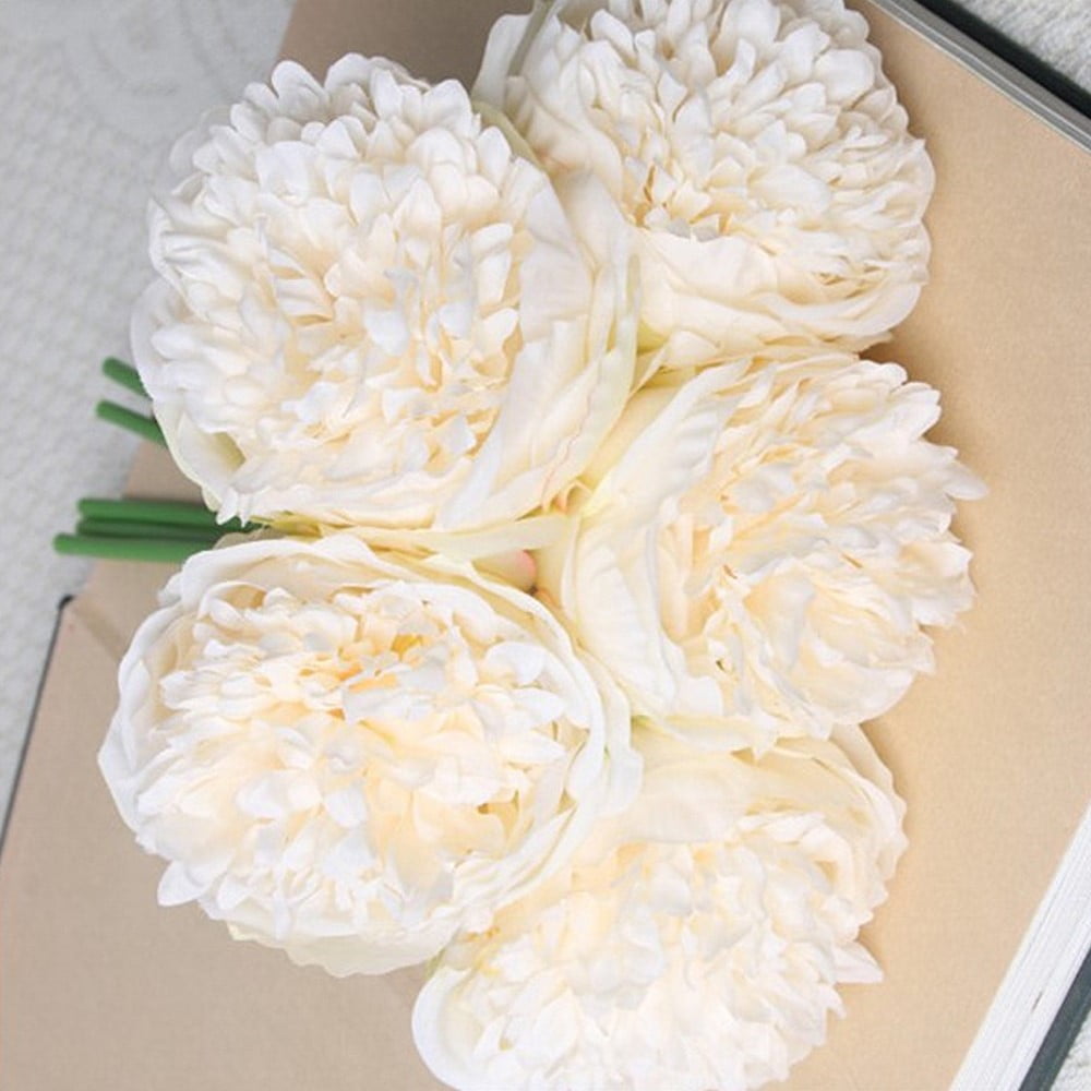 5 Heads Artificial Peony Flowers Peony Fake Leaves Wedding Home