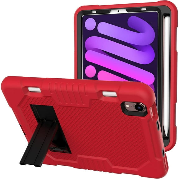 Case for iPad Mini 6, Slim Duty Drop Proof Shockproof Protective Cover with Stand and Pencil Holder for Case for iPad Mini 6th Gen 8.3 inch (Red Black)