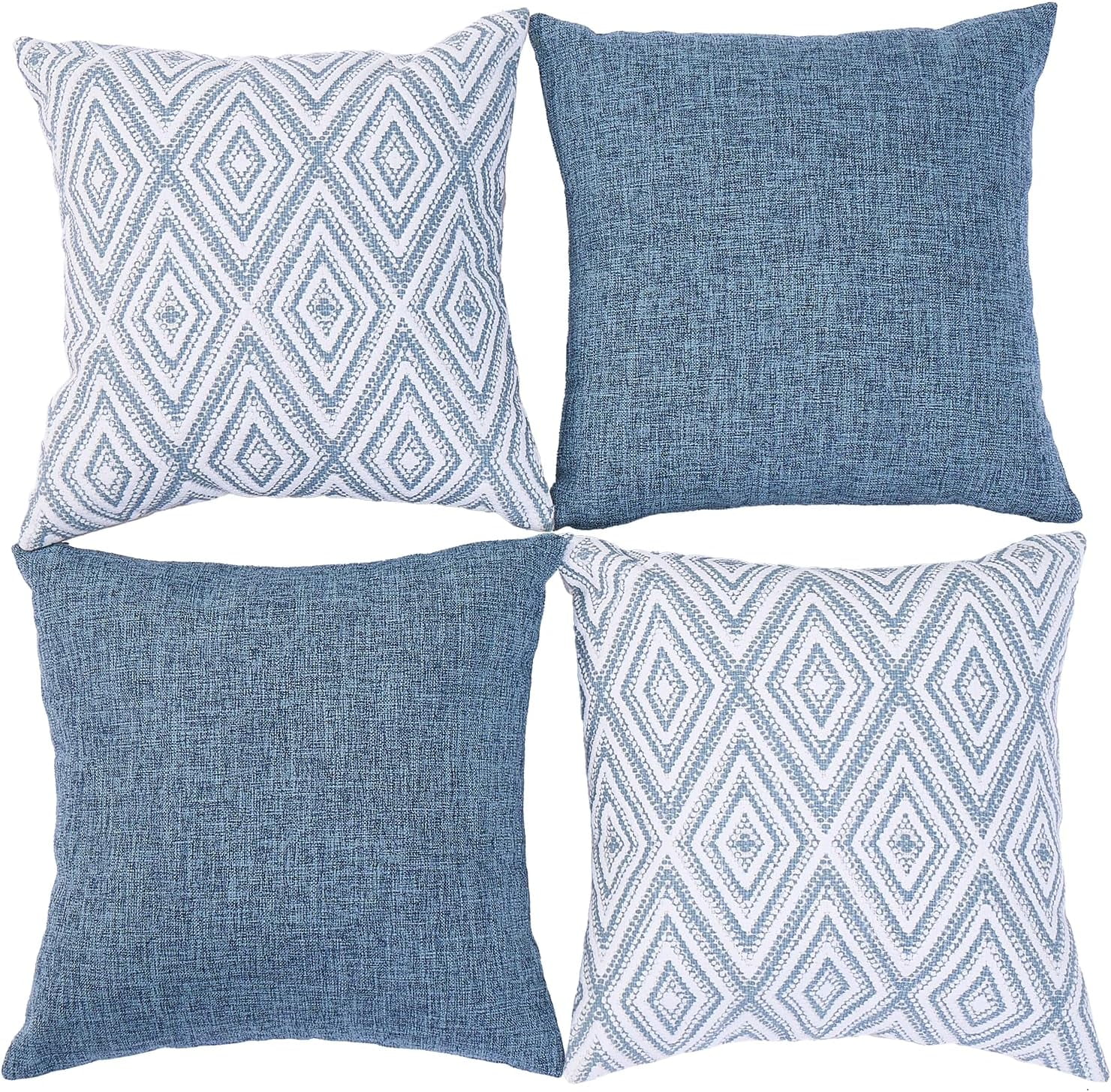 SUSIELADY Throw Pillow Covers Set of 4, 20"x20" Linen Decorative Square Couch Sofa Cushions, Accent Home Decor, Living Room, Bedroom, Chair, Blue