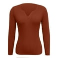thumbnail image 3 of Htigea Fall Sweater for Women Notch V Neck Pullover Slim Fit Long Sleeve Winter Base Layer Shirts Solid Soft Cozy Tops Coffee M, 3 of 4
