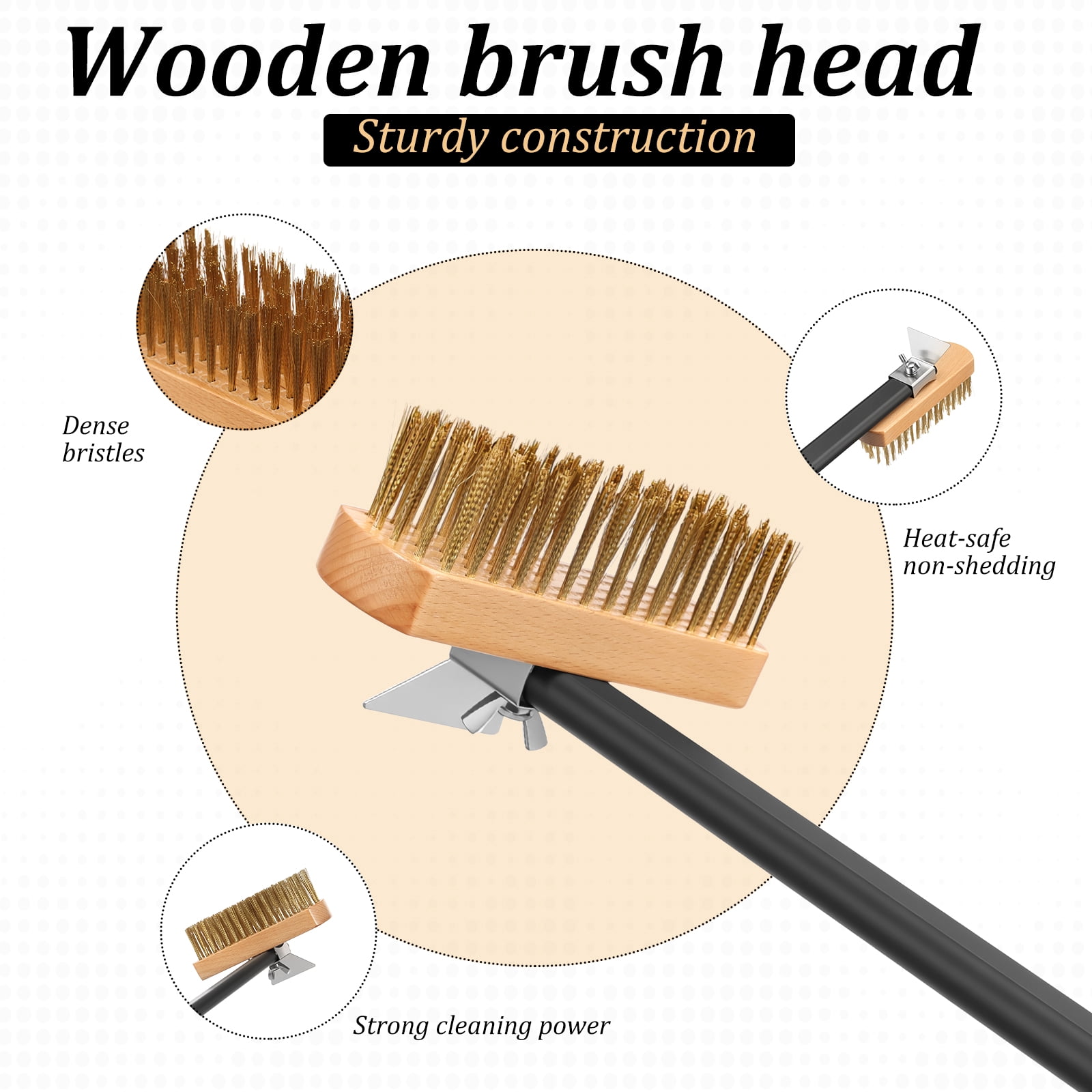 Pizza Oven Brush with Scraper Pizza Stone Cleaning Brush with Brass Bristles Barbecue Grill Cleaning Tool for Kitchen Baking