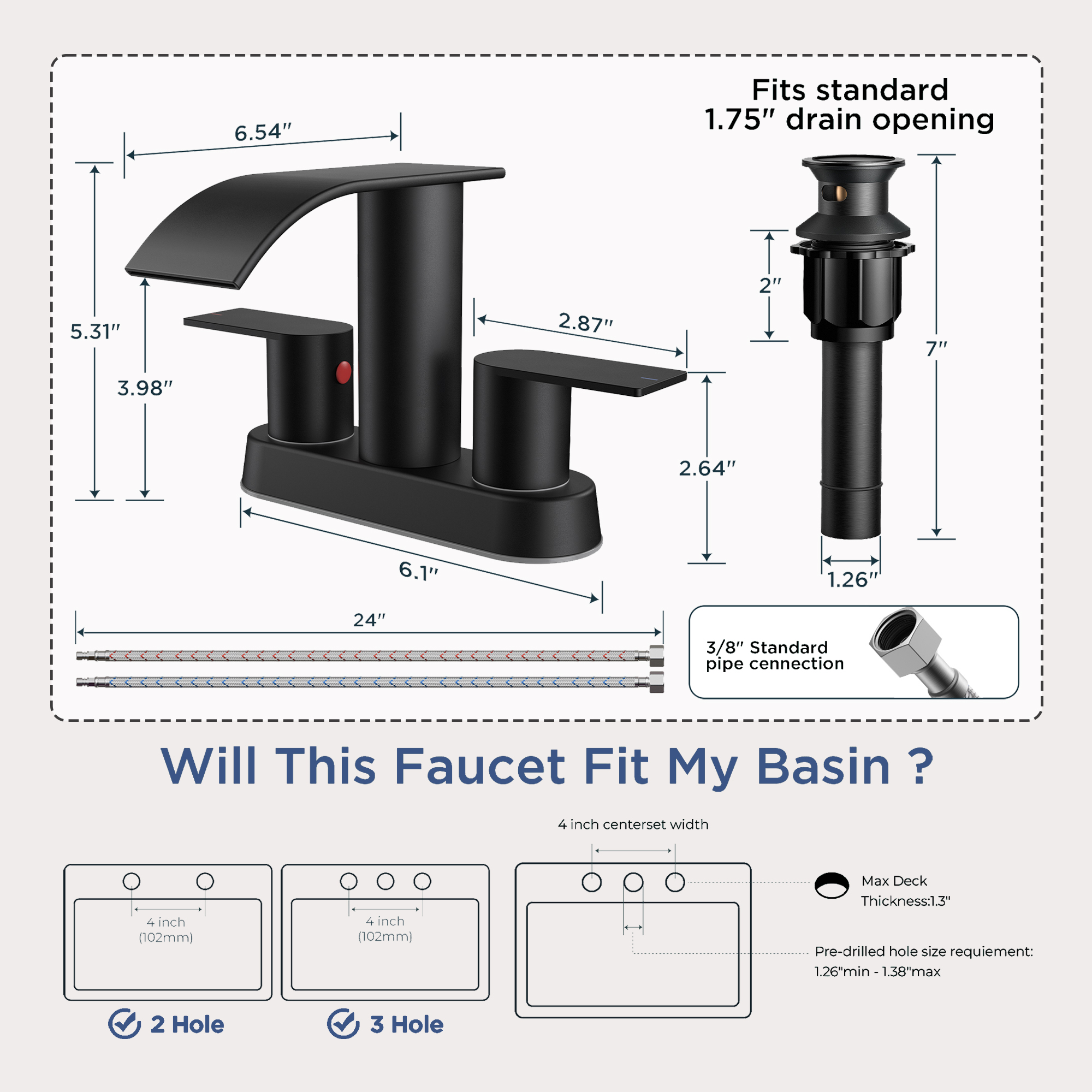 TVOFEK Waterfall Bathroom Faucet, 4-Inch Matte Black photo 7