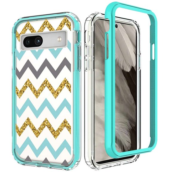 BD Dual Hybrid Phone Case for Google Pixel 7a (with LED Keychain Flashlight) - Teal Zig Zag