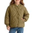 thumbnail image 6 of Spazoro Girls Quilted Bomber Jacket with Side Pockets, Long Sleeve Warm Stand Collar Snap Button Casual Padded Outerwear Coat Green Size 5-6, 6 of 8