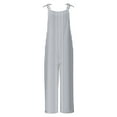thumbnail image 4 of Lenpel Women's Jumpsuits Plus Size Sleeveless Spaghetti Strap Striped Plaid Straight Leg Rompers Causal Loose Overalls with Pockets, 4 of 5