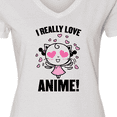 thumbnail image 4 of Inktastic I Really Love Anime with Cute Anime Cat and Hearts Women's V-Neck T-Shirt, 4 of 5