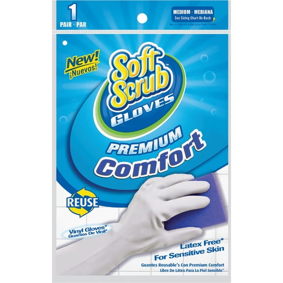 Soft Scrub Vinyl Cleaning Gloves - Medium, White - 1 Pair — Residential Use, Standard Application