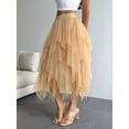 thumbnail image 4 of Womens Irregular Mesh Tulle Skirt High Waist Versatile Slimming Layered Tutu Skirt Champagne M, 4 of 7