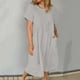 thumbnail image 3 of Vestido de lino de color liso a la moda para mujer, vestido de verano de manga corta de gran tamaño hasta la rodilla, vestido informal para fiesta en la playa, vestido de verano, 3 of 5