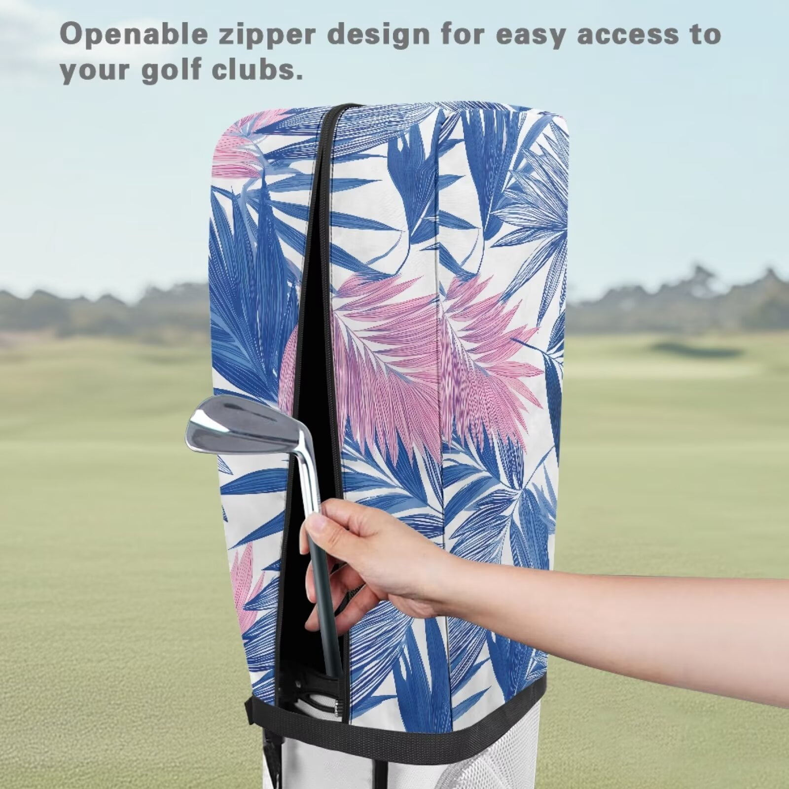 Chririnla Blue Monstera Portable Golf Bag Dust Cover with Snap Button Universal Club Protector for Most Stand Bags, Cart Bags & Tour Bags