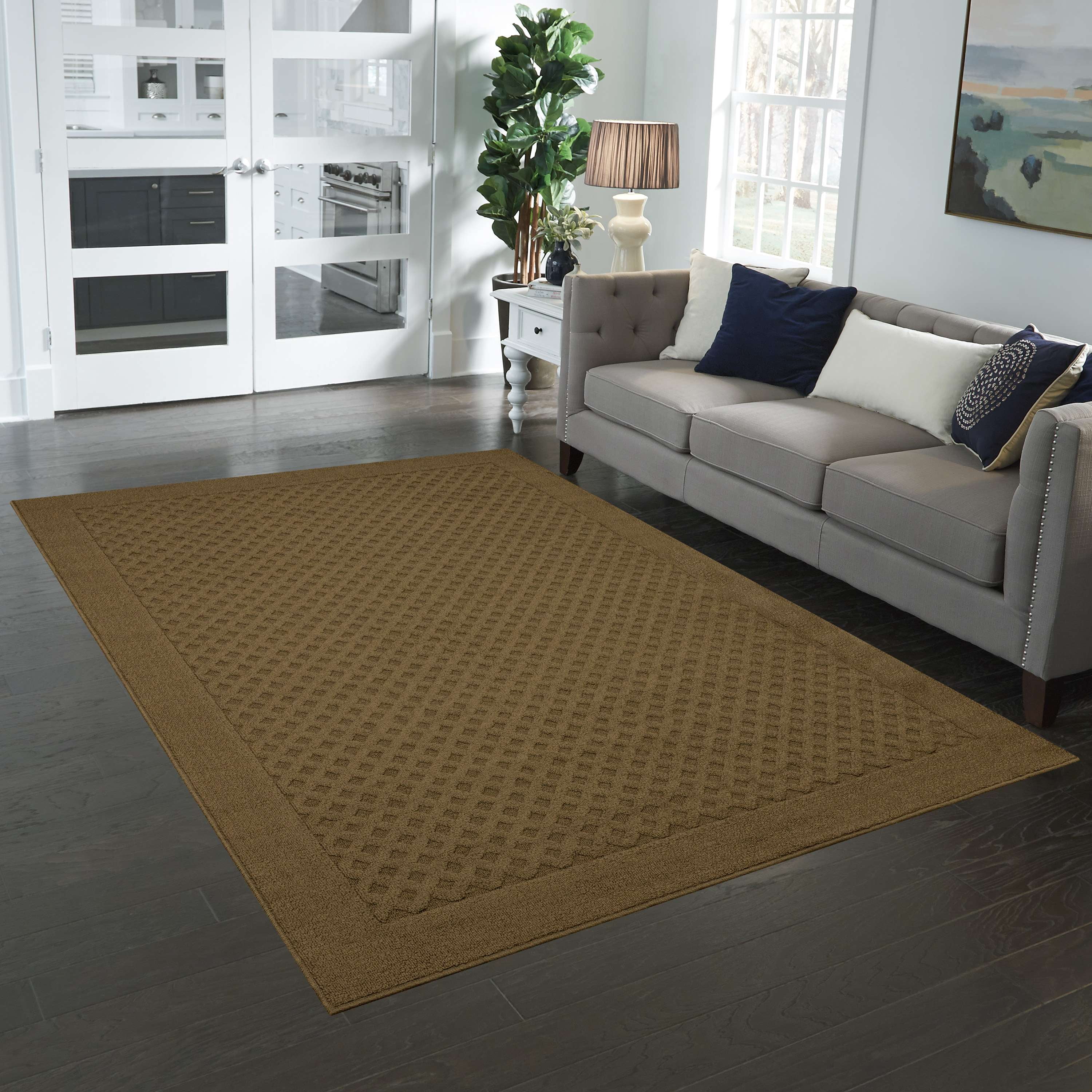 Mainstays Dylan Solid Diamond Olefin Brown Indoor Area Rug Set, 3 Piece