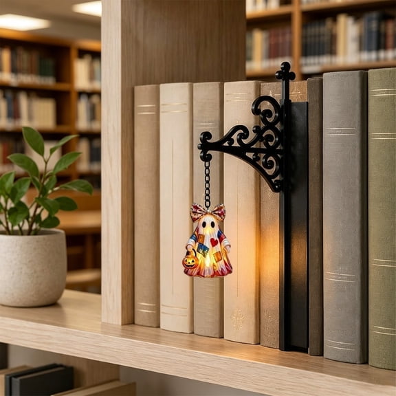 Halloween Ghost Bookshelf Led Night Light, Cute Patch Ghost Led Lamp, Vintage Metal Clamp Reading Lamp, Halloween Decor Light For Bookshelf Desk Bedside(White-9.25")