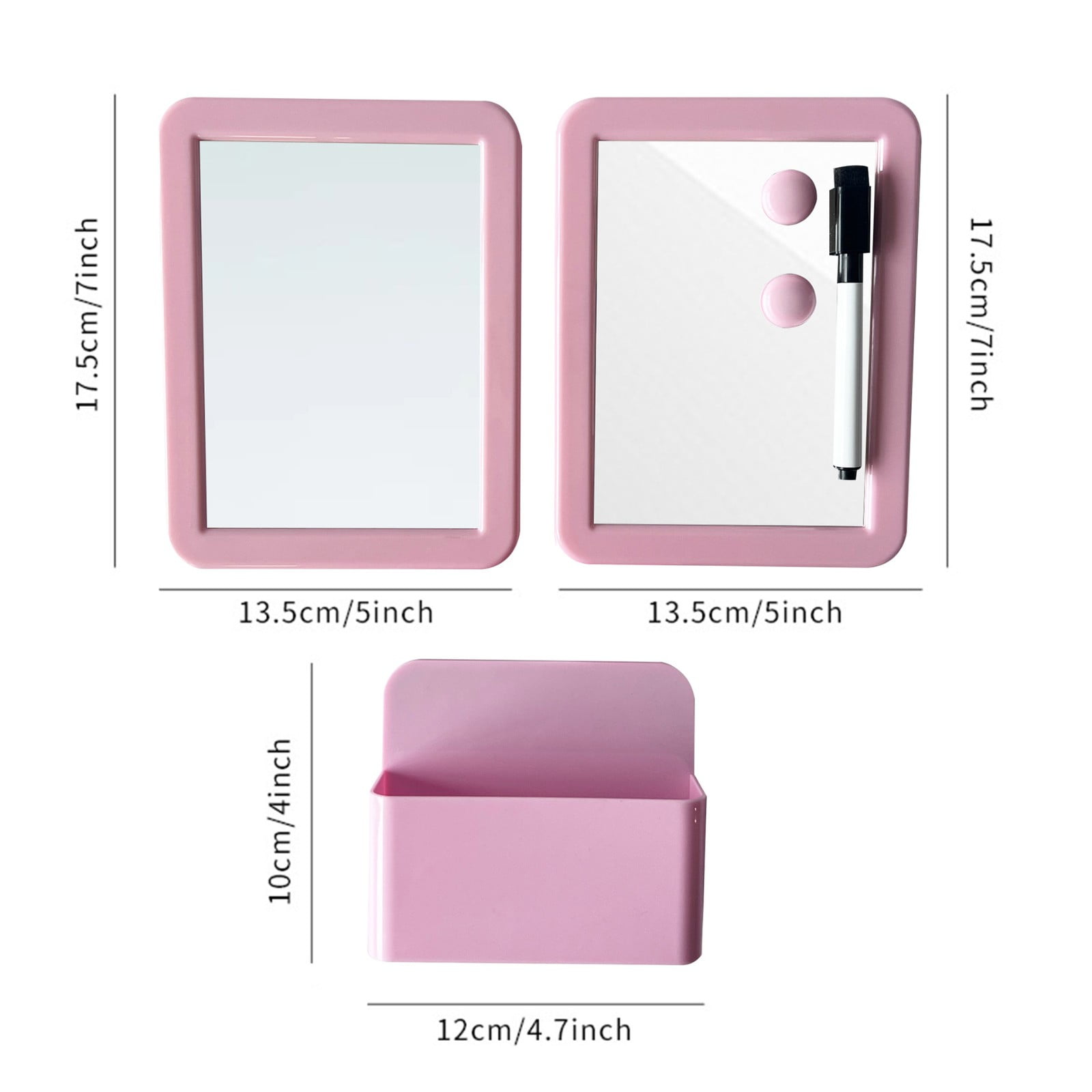 COM1950s Pink Magnetic Locker Whiteboard Set, Mirror and Marker Holder Combo, Dry Erase Board Locker Accessories for School, Home, Office Organizer