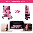 thumbnail image 6 of SuperDeal Folding Pet Stroller for Small Dog Cat, 4 Wheels Breathable Pet Carrier W/Cup Holder & Basket, Pink, 6 of 12