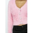 thumbnail image 6 of Eyelash Knit Cropped Cardigan With Pearl Button Details, 6 of 7