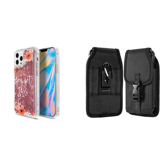 Liquid Glitter Case for iPhone 14 Pro and Belt Holster Pouch - You Got This