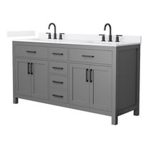 Beckett 66" Dark Gray Double Vanity & White Quartz Top (3-Hole) & Black Trim