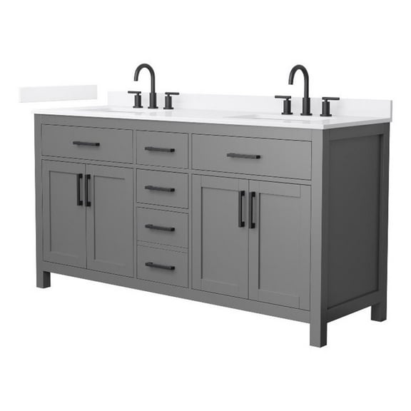 Beckett 66" Dark Gray Double Vanity & White Quartz Top (3-Hole) & Black Trim