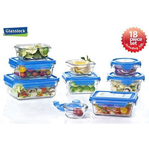 Glasslock 18 Piece Oven Safe Assortment Set, Blue