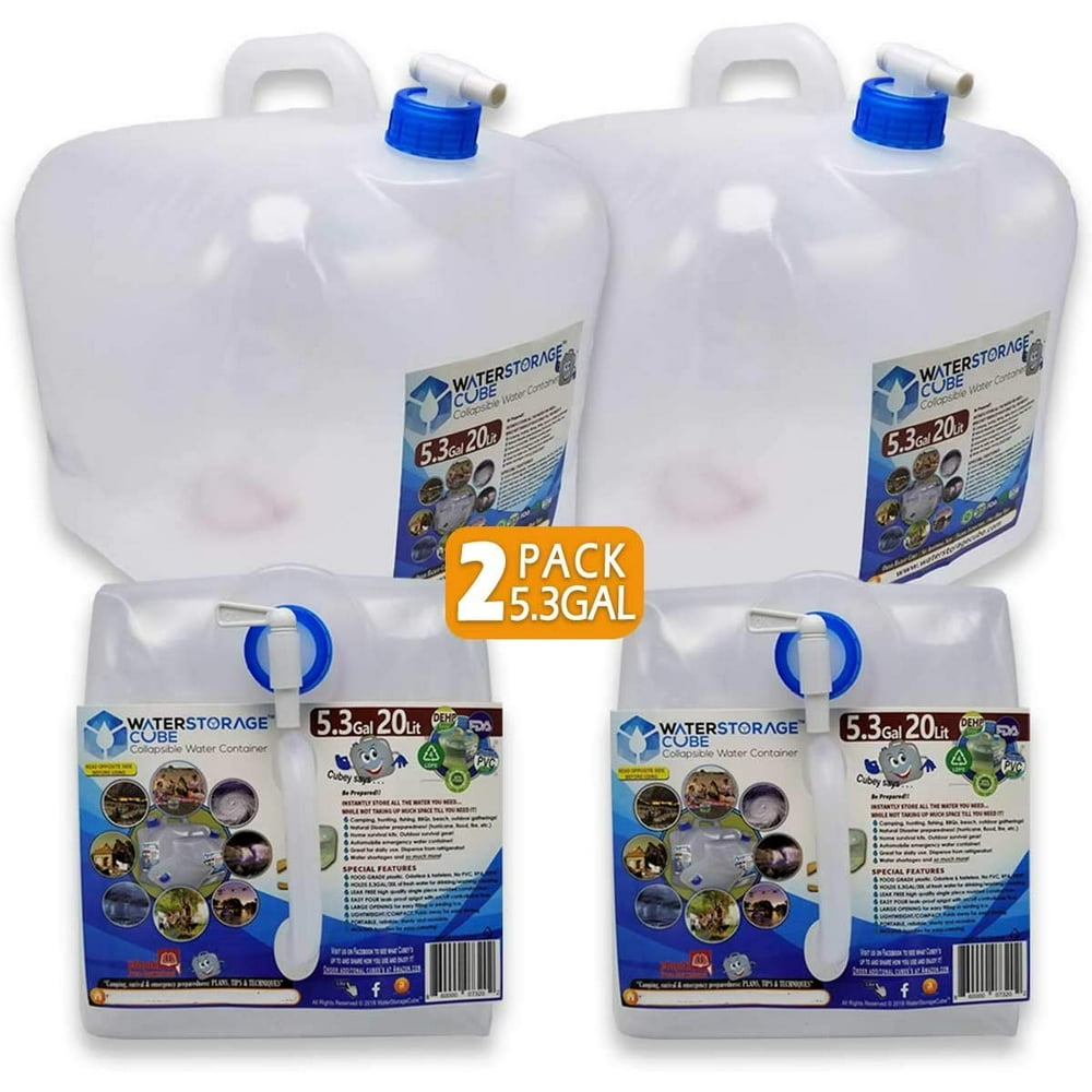 WaterStorageCube 2Pack 5.3 Gallon BPA Free Collapsible Water Container