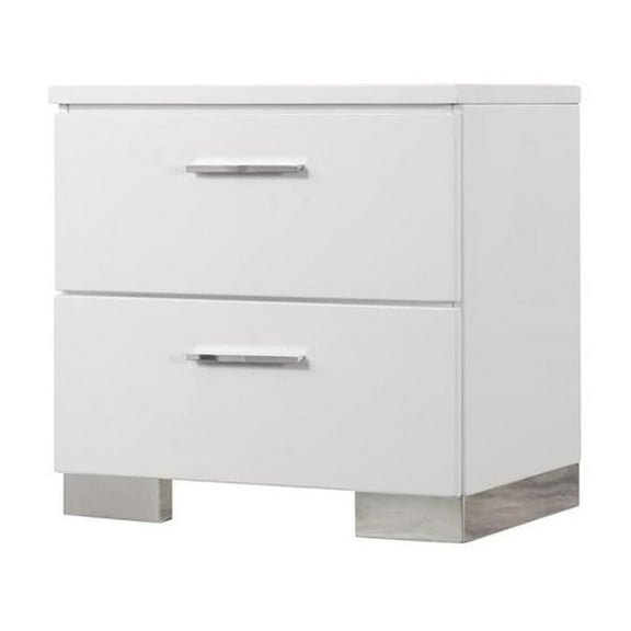 Simple Relax Wood Nightstand with 2 Drawers in Glossy White