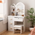 thumbnail image 4 of Eonox Makeup Vanity Desk with LED Lighted Mirror, Vanity Table with 4 Drawers & Open Shelves, Contemporary Dressing Table Set with Stool for Bedroom, 4 of 7