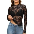 thumbnail image 2 of Kilaqueen Lace Tops for Women Long Sleeve Mock Neck Mesh Sheer Top Sexy See Through Floral Blouses Y2K Layering Top Going Out Party Club Night Blouses, 2 of 3