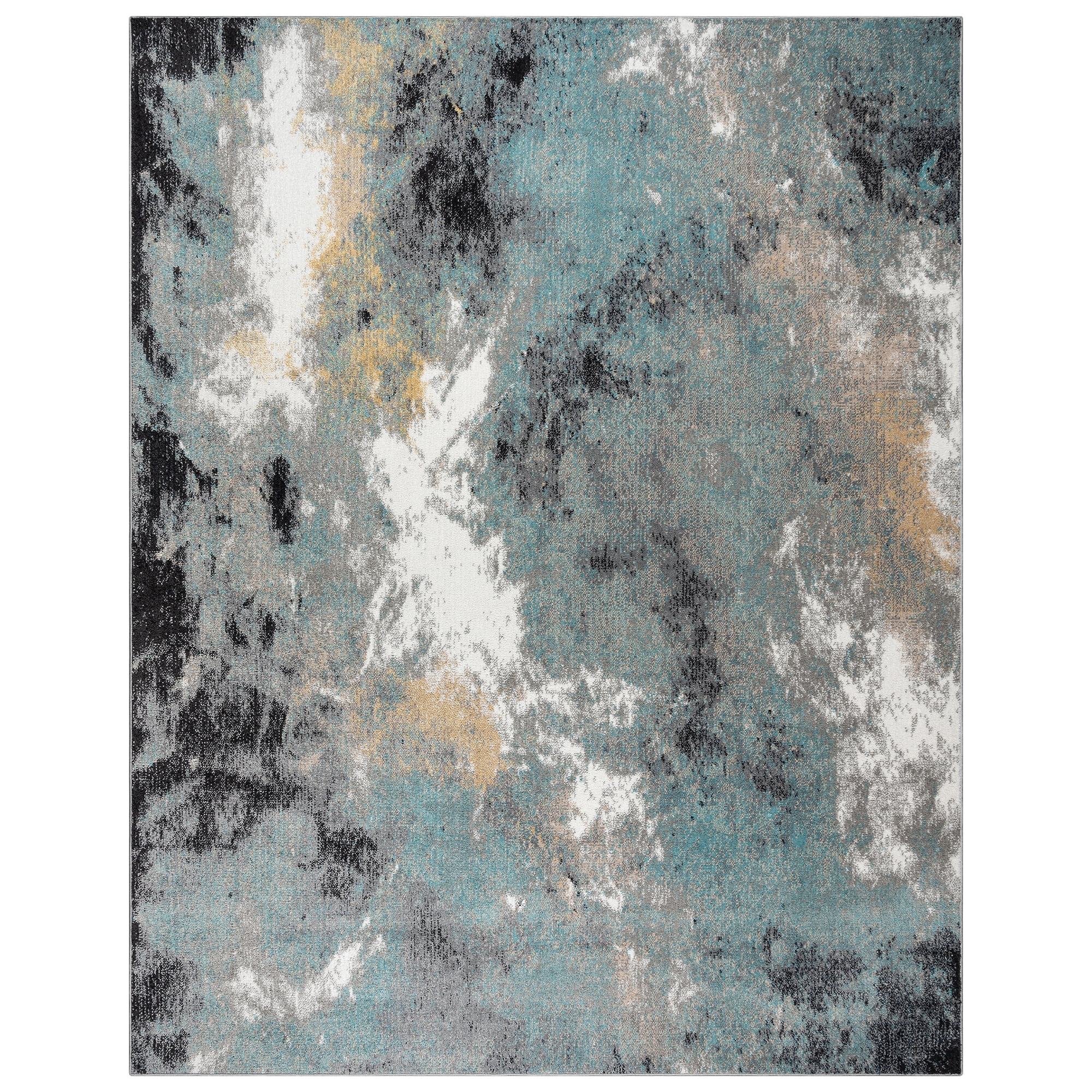 Gertmenian Alor Satori Modern Abstract Aqua/Navy Blue/Gold/Ivory Polypropylene Indoor Area Rug, 5x7