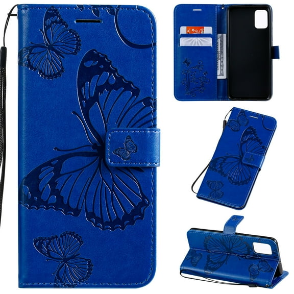 OnePlus Nord N200 5G Wallet Case, Dteck Embossed Butterfly PU Leather Magnetic Folio Flip Wallet Case Built-in Card Holder with Wrist Strap Stand Cover For OnePlus Nord N200 5G 2021,Blue