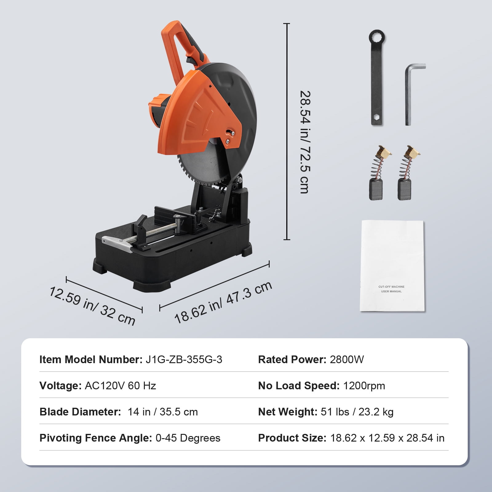 KFFKFF 14in 45° Angle Chop Saw Mitering Chop Saw for Cutting Metal Dry Cut Saw