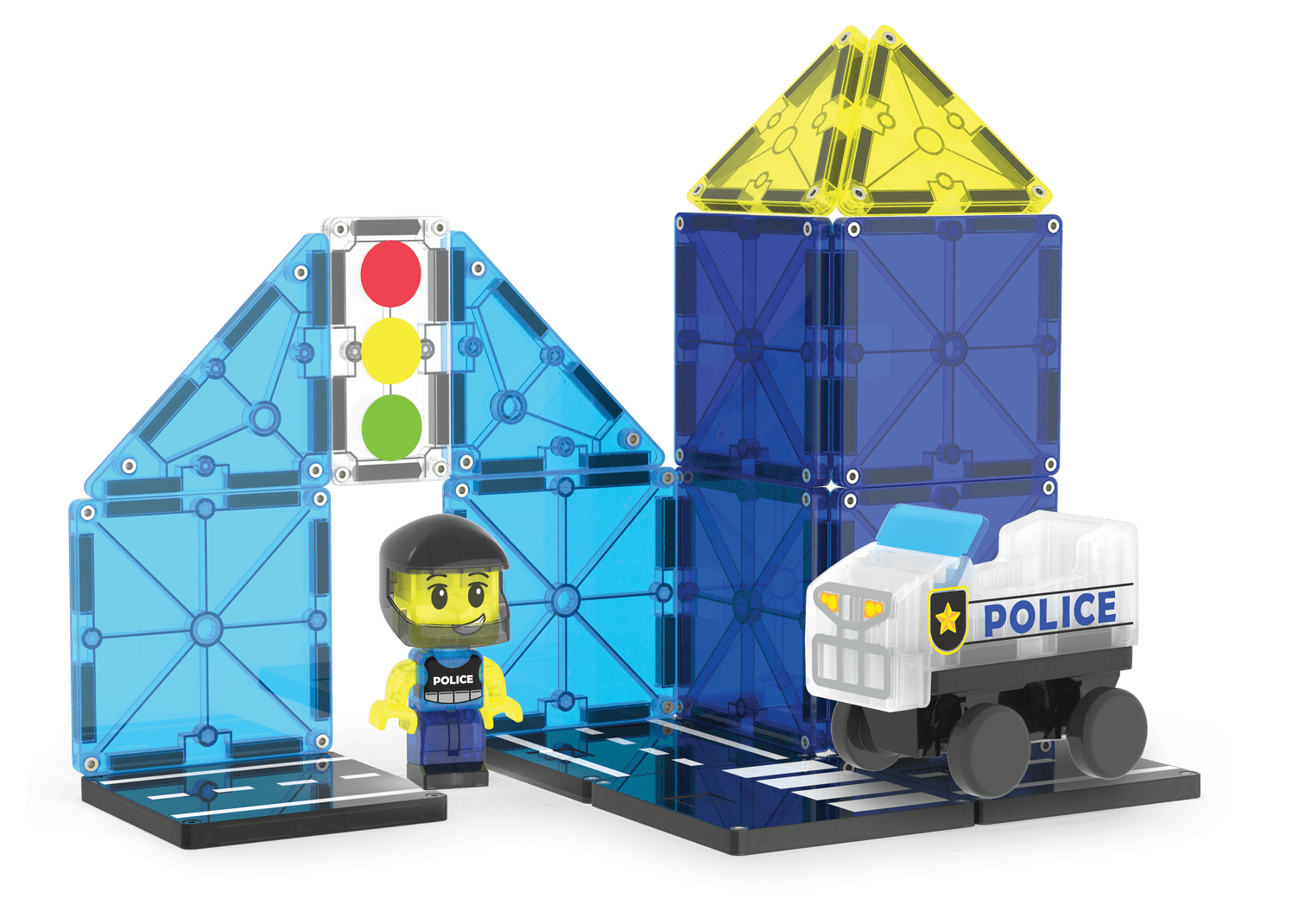MAGNA-TILES® Police Patrol 20-Piece Magnetic Construction Set, The Original Magnetic Building Brand