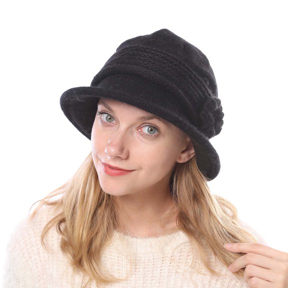 TRUBKH Beanie for Women Warm Hat Cable Knit Beanie Double Layer Winter Hat Slouchy Beanie Bonnet for Sleeping Outdoor Sport Daily Elasticity Soft Winter Hats for Women Hats for Women Black One Size