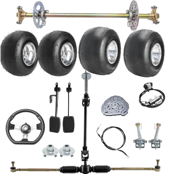 740mm Go Kart Rear Axle Kit 10x4.50-5 11x7.10-5" Wheels Steering ATV Quad Buggy