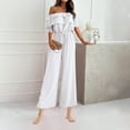 thumbnail image 4 of aidice Summer Jumpsuits for Women Off-Shoulder Ruffle Drawstring Waisted Casual Cropped Pants Rompers, 4 of 7