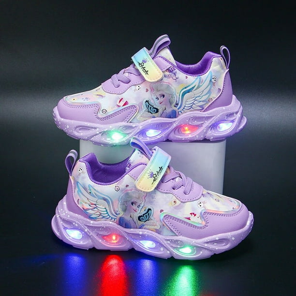 Disney's new Frozen elsa Sophia princesa zapatos niñas zapatillas pu zapatos casuales luces led running net shoes23-Insole 14,2 cm Gao Jinjia LED