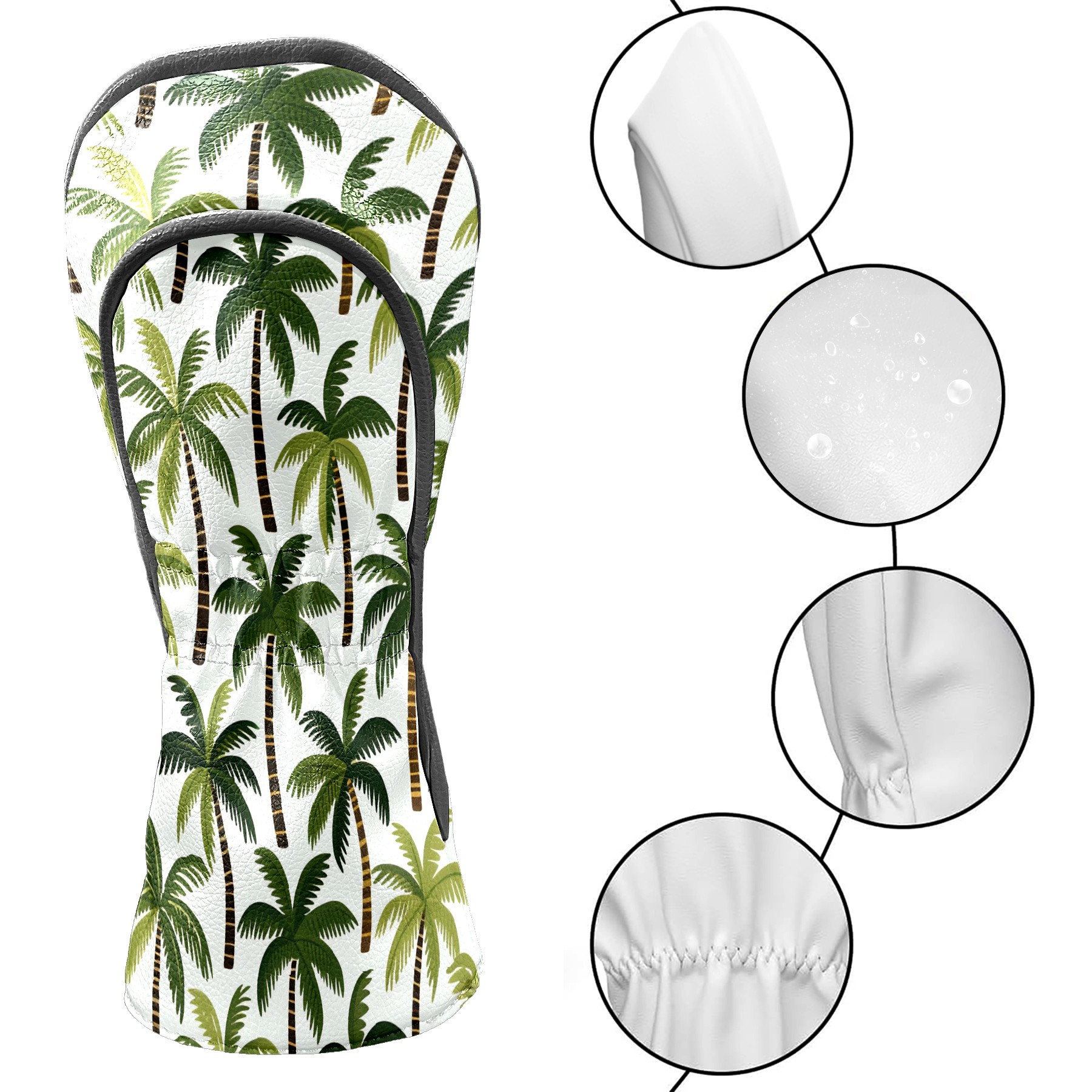 Golf Club Covers, Palm Tree While Premium PU Leather Driver Hybrid Putter Head Covers with Velvet Lining, Waterproof Golf Gifts for Men Women