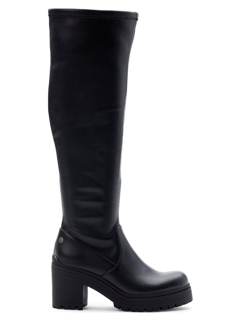 【mnem】1155 Platform Sole Long Boots (9cm) Madden NYC Women's Lug Sole Boots Knee High, Medium Black, 8