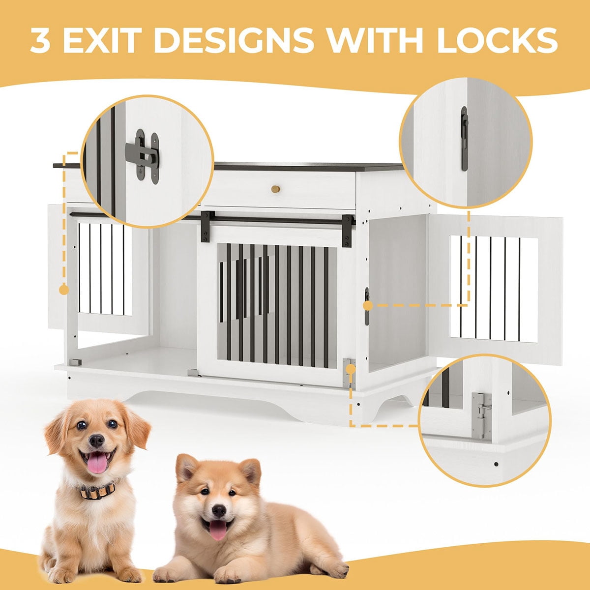 Ataucjin 47" Dog Crate Furniture with Storage Drawers & Removable Divider，Stylish Kennel for Large, Medium & Small Dogs