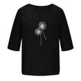 thumbnail image 4 of OKBOP Summer Tops for Women 2024 3/4 Sleeve Black Crew Neck Floral Cotton and Linen T-Shirts Womens T Shirts, 4 of 4