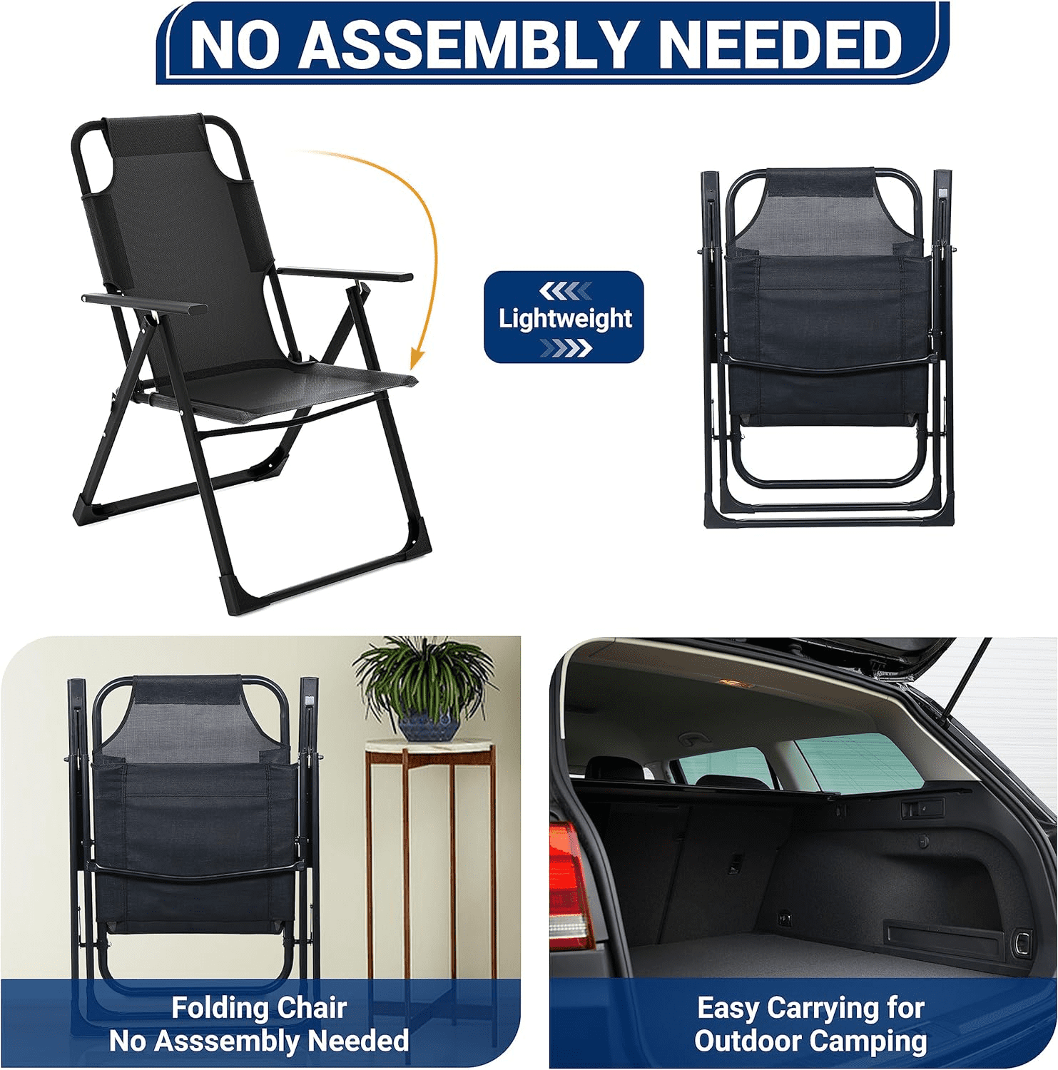 Amopatio Outdoor Folding Patio Sling Chairs Set of 4, Adjustable Recliner for adult, for Outdoor Camping Garden,300LB