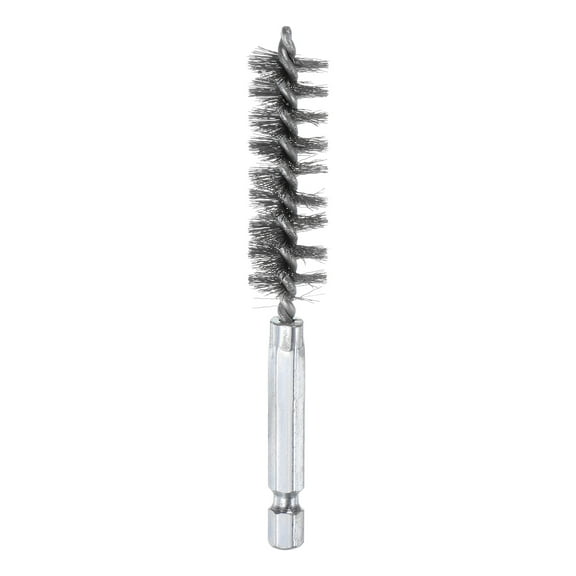 Uxcell 304 Stainless Steel Bore Brush Cleaning Twisted Wire Brush with Handle 1/4" Hex Shank for Tubes Ports Bearings Silver 15mm 1pcs