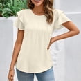 thumbnail image 3 of Lixiuxyad Women Dressy Casual Tops Business Work Blouses Summer Shirts Short Sleeve Crew Neck Trendy Flowy,Beige L, 3 of 7