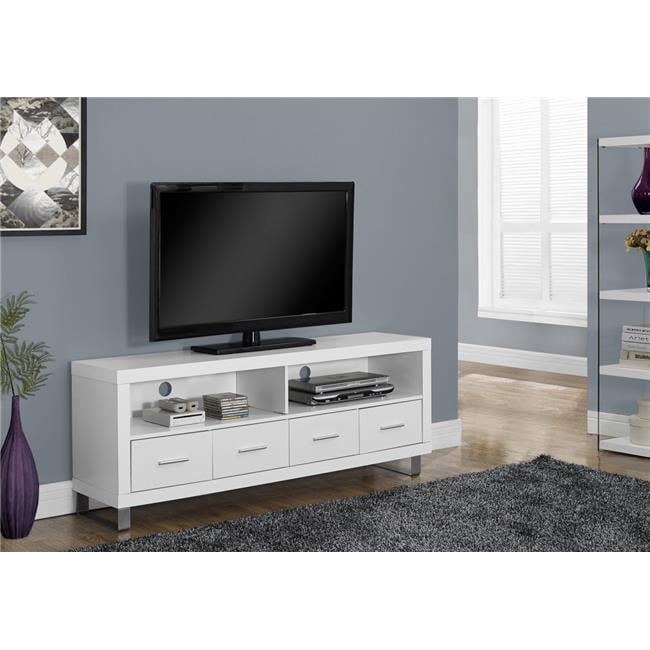 HomeRoots 332859 23.75 in. White Particle Board & Silver Metal TV Stand
