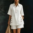 thumbnail image 2 of Womens Plus Size Cotton Linen Shorts Sets Summer Outfits with Button, Oversized Tops and Bermuda Shorts 2 Piece Matching Lounge Sets Tracksuits, Travel Vacation Going Out Suits 2026 White M, 2 of 8
