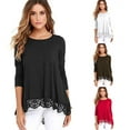 thumbnail image 4 of Uhndy Women's Loose Solid Color Crew Neck Long Sleeve Lace Panel Top, Women's Crew Neck T-Shirt, Lace Hem Top, 4 of 4