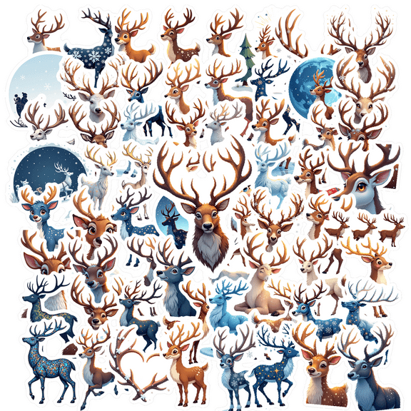 Cartoon Deer Stickers, Waterproof Christmas Sticker for Water Bottle Laptop Phone Cases Planner Skateboard Luggage Helmet Party Favor Decor, Ideal for Adults Teens Teacher Rewards