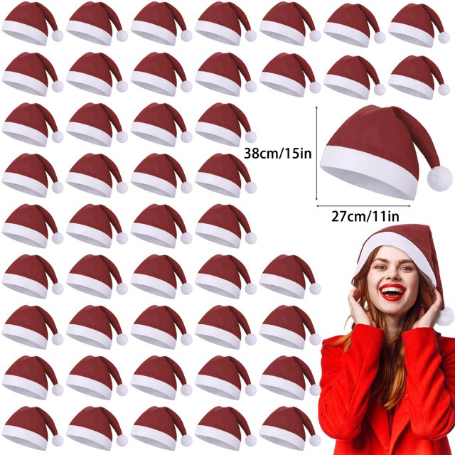 10-100 piezas de tela no tejida sombreros de Papá Noel para Navidad para adultos y niños, gorros navideños, gorros, decoración para fiestas de Año Nuevo y festivales
